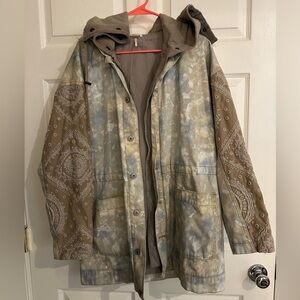 Free People Muted Floral Camouflage and Brown Hooded Jacket